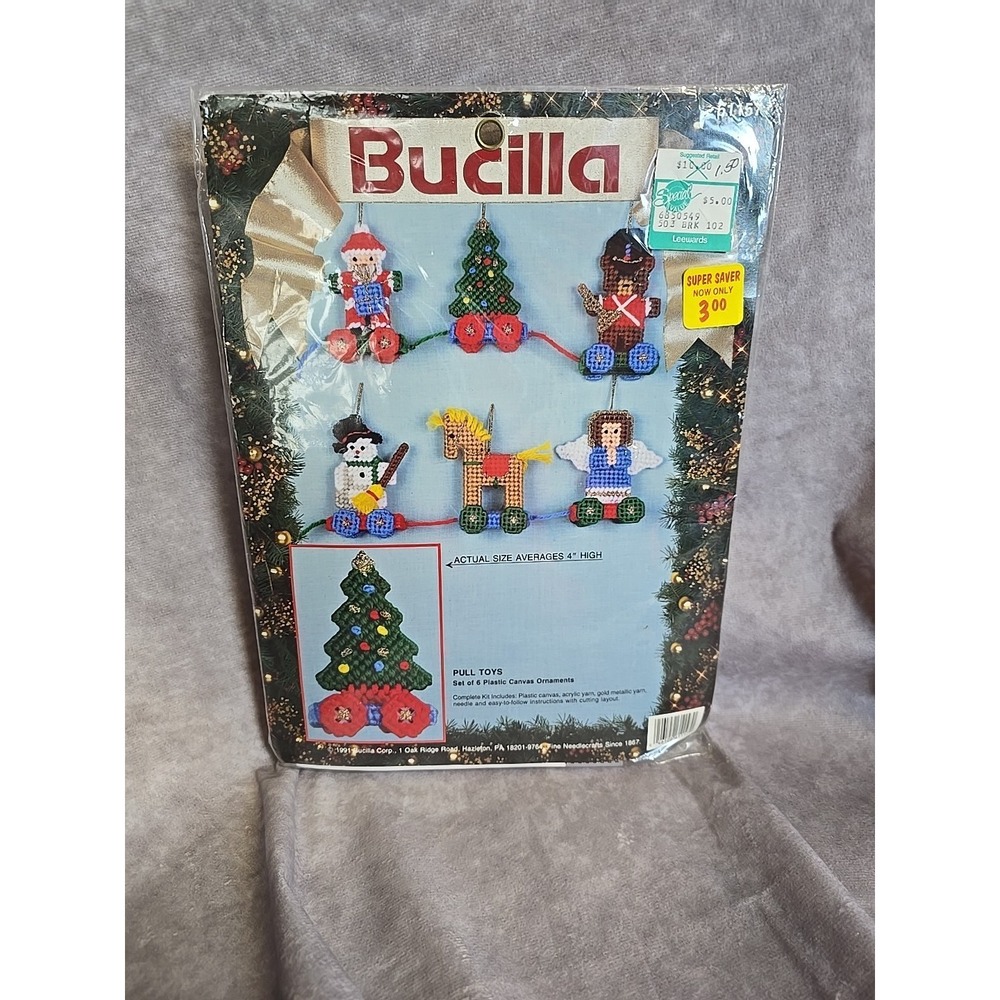 Bucilla PULL TOYS Christmas Plastic Canvas Ornaments Kit - SEALED